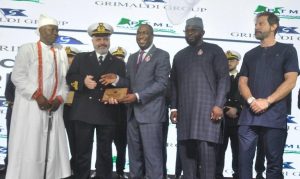 Grimaldi's largest container -roro ship, MV Great Lagos berths at Tin Can port