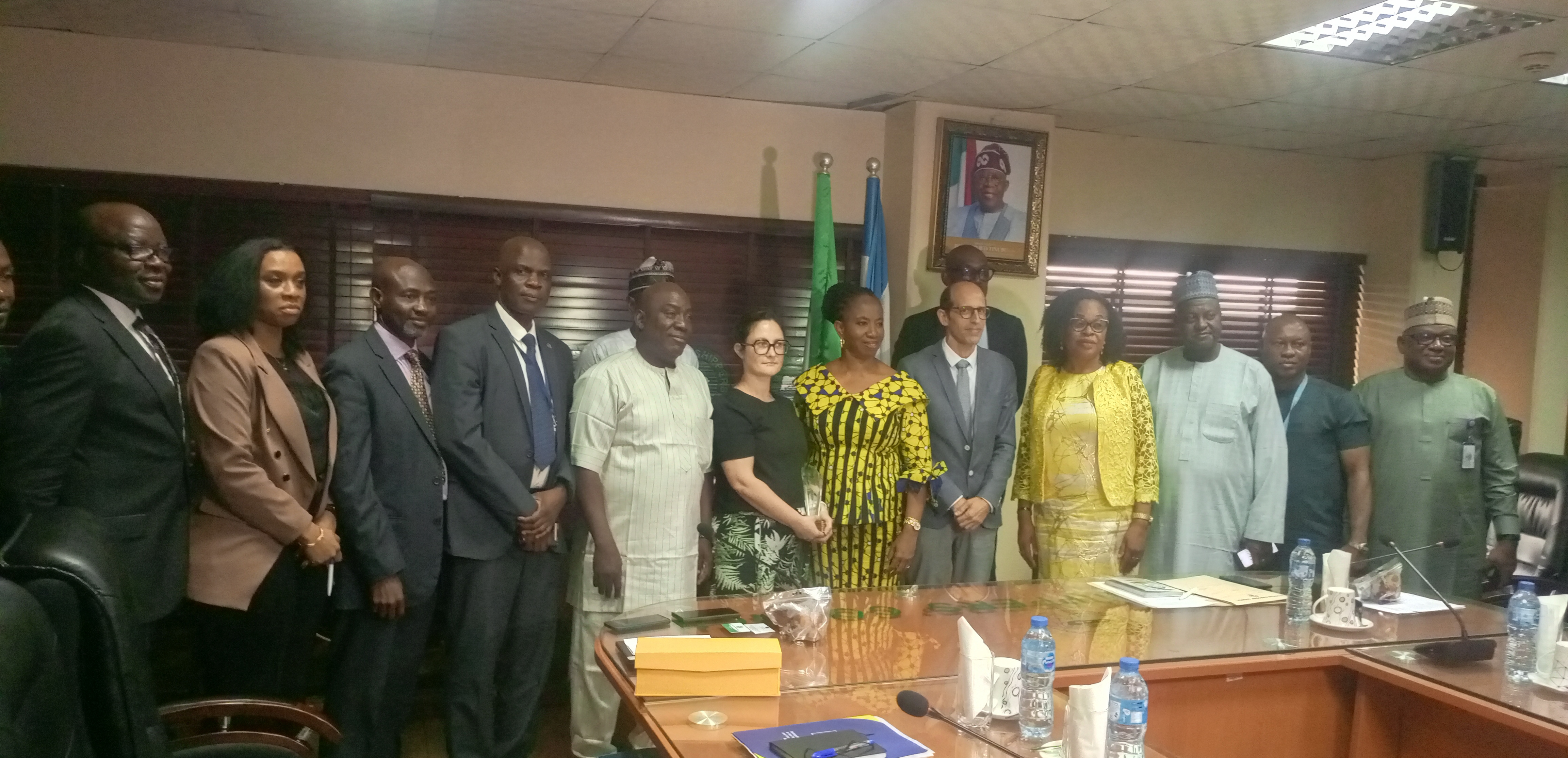 The Director, Human Resources, Nigerian Shippers' Council (NSC), Mrs. Ada Okam ( right) presenting a plaque to the Head of the European Union delegation, Celine Lhoste, during a visit to the NSC headquarters in Lagos on Monday.