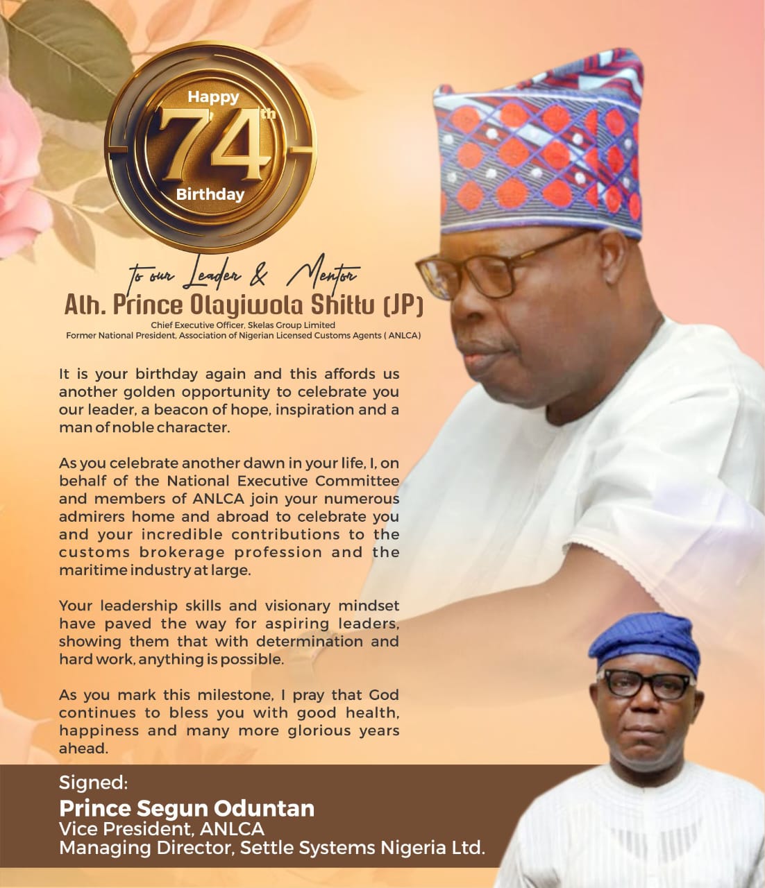 ANLCA Vice President, Oduntan, BoT members, others celebrate Prince Shittu on 74th birthday